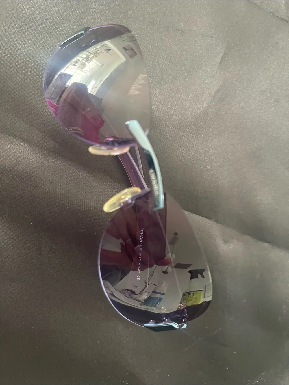 CHANEL Purple Rimless Sunglasses with Metal Bridge